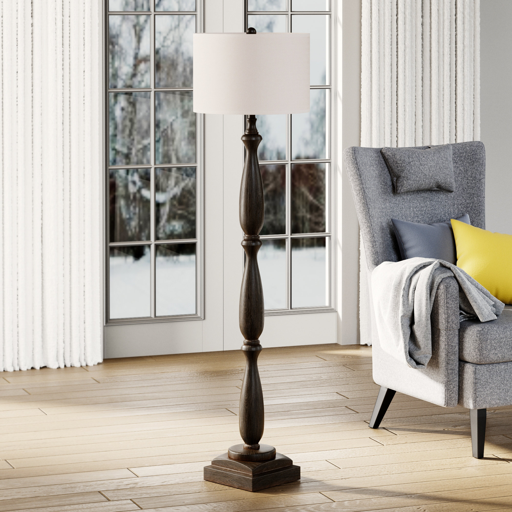 Canora Grey 61.5 Vintage Grey Resin Modern Floor Lamp For Living Room bedroom Wayfair